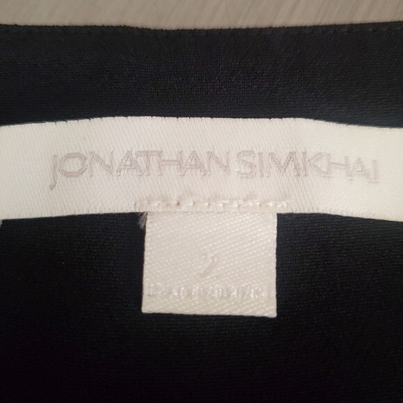 JONATHAN SIMKHAI Black Satin Combo Front Slit Pants with Button Detail sz 2 - Picture 8 of 11